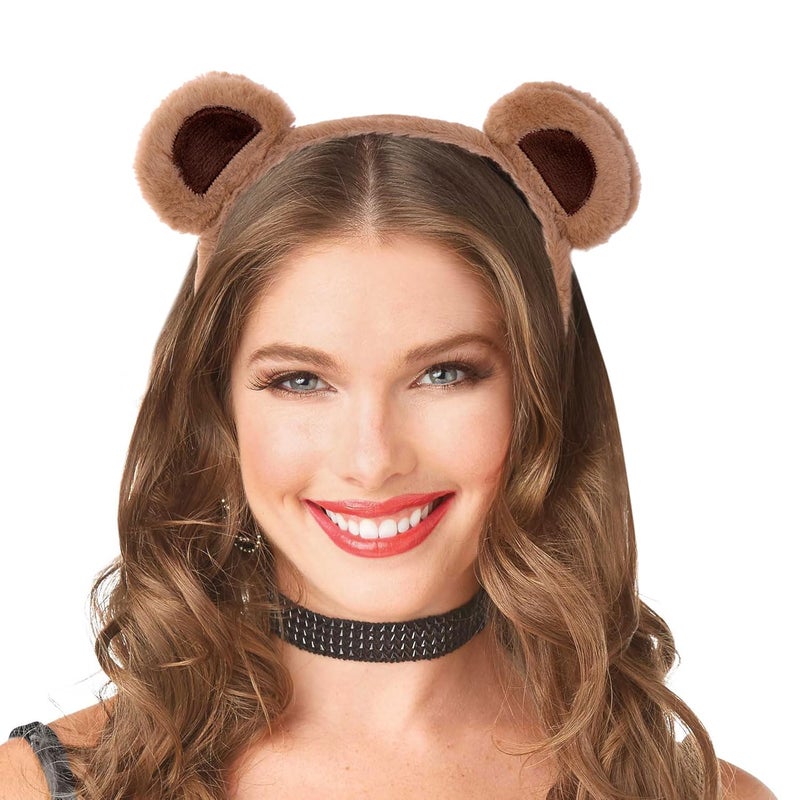 Vonokee ﻿Brown Bear Ears Headband Costume, Cute Care Movable Face Washing Headband,Soft Makeup Headband Plush Hair Hoops Hair Accessories - Image 1